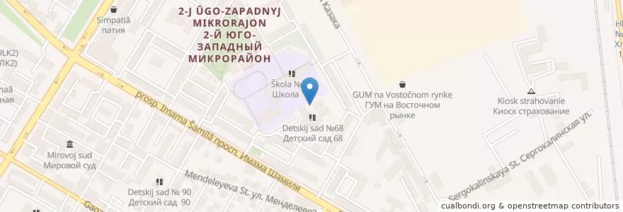 Mapa de ubicacion de Прогимназия №68 en Russie, District Fédéral Du Caucase Du Nord, Daghestan, Городской Округ Махачкала.