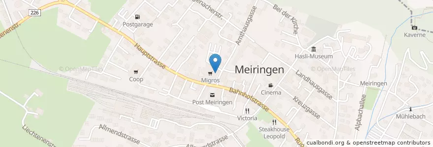 Mapa de ubicacion de Migros Restaurant en سويسرا, برن, Verwaltungsregion Oberland, Verwaltungskreis Interlaken-Oberhasli, Meiringen.