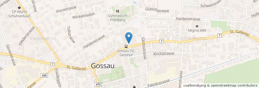 Mapa de ubicacion de St. Galler Kantonalbank en Schweiz/Suisse/Svizzera/Svizra, Sankt Gallen, Wahlkreis St. Gallen, Gossau (Sg).