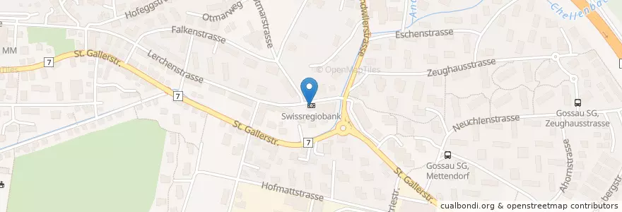 Mapa de ubicacion de Swissregiobank en 瑞士, Sankt Gallen, Wahlkreis St. Gallen, Gossau (Sg).