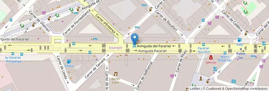 Mapa de ubicacion de 386 - Paral·lel en 스페인, Catalunya, Barcelona, Barcelonès, 바르셀로나.