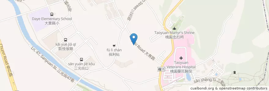 Mapa de ubicacion de 黛彼美式餐點 en Taiwan, Taoyuan, Taoyuan District.