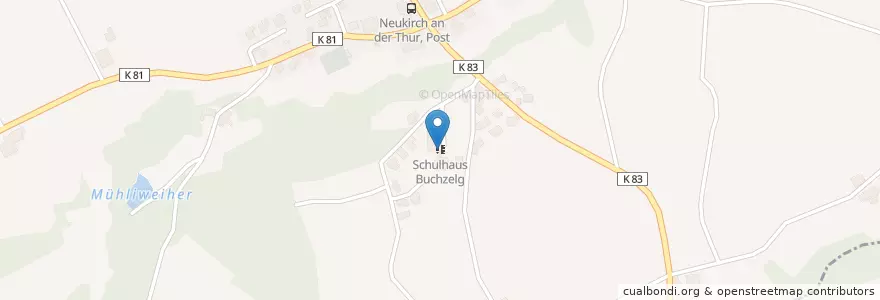 Mapa de ubicacion de Schulhaus Buchzelg en Suíça, Thurgau, Bezirk Weinfelden, Kradolf-Schönenberg.