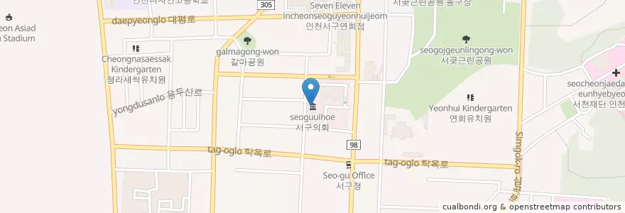 Mapa de ubicacion de 서구의회 en كوريا الجنوبية, إنتشون, 서구, 연희동.