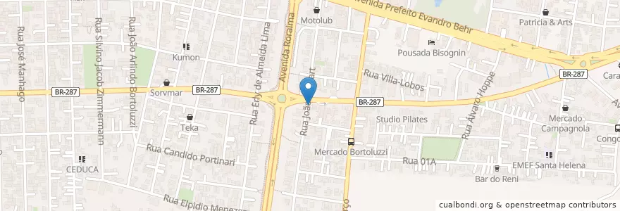 Mapa de ubicacion de Locadora Bar 287 en البَرَازِيل, المنطقة الجنوبية, ريو غراندي دو سول, Região Geográfica Intermediária De Santa Maria, Região Geográfica Imediata De Santa Maria, Santa Maria.