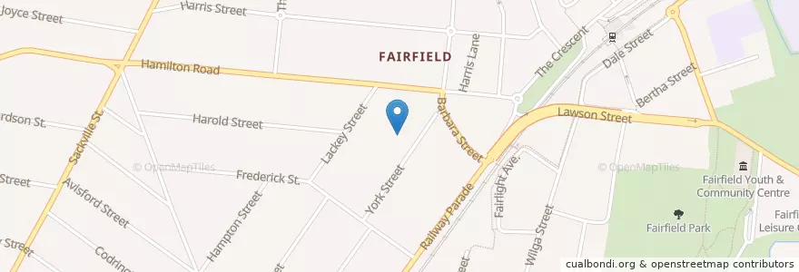 Mapa de ubicacion de Fairfield Church of Lds en Australia, Nueva Gales Del Sur, Sydney, Fairfield City Council.