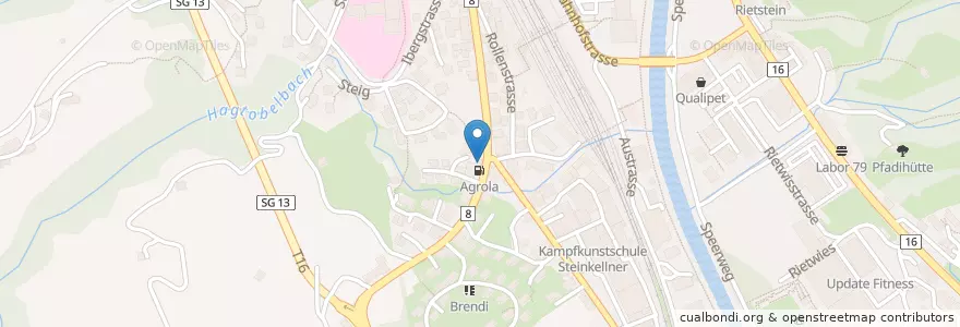 Mapa de ubicacion de Agrola en Zwitserland, Sankt Gallen, Wahlkreis Toggenburg, Wattwil.
