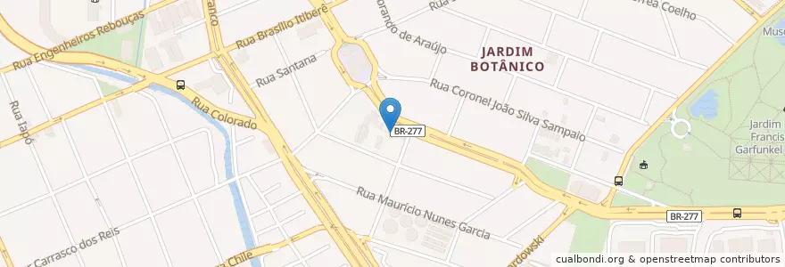 Mapa de ubicacion de Hospital da Polícia Militar en ブラジル, 南部地域, パラナ, Região Geográfica Intermediária De Curitiba, Região Metropolitana De Curitiba, Microrregião De Curitiba, クリチバ.
