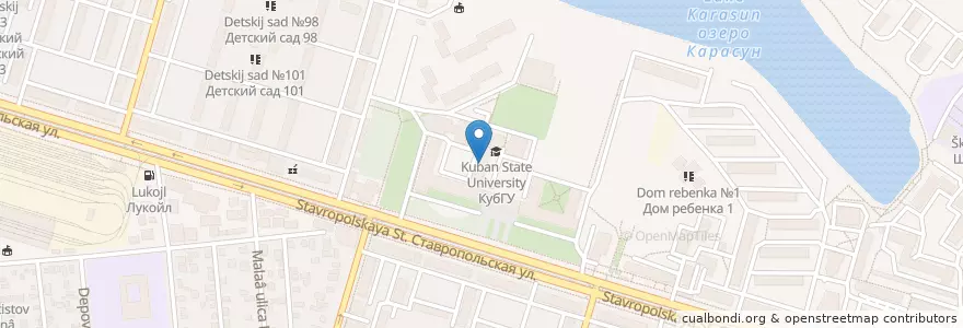 Mapa de ubicacion de Научная библиотека КубГУ en Russland, Föderationskreis Südrussland, Region Krasnodar, Городской Округ Краснодар.