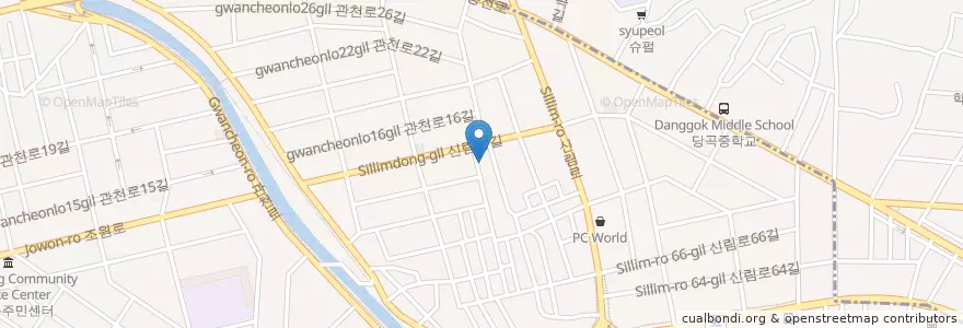 Mapa de ubicacion de 신림동 en 대한민국, 서울, 신림동.