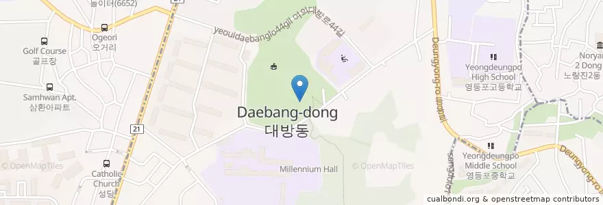 Mapa de ubicacion de 대방동 en Korea Selatan, 서울, 영등포구, 동작구, 대방동.