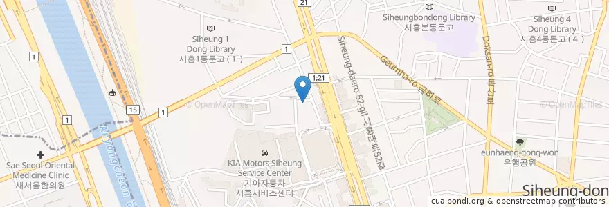 Mapa de ubicacion de 시흥1동 en Korea Selatan, 서울, 금천구, 시흥1동.
