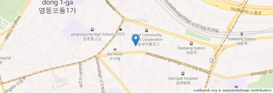 Mapa de ubicacion de 신길1동 en 대한민국, 서울, 영등포구, 신길1동.
