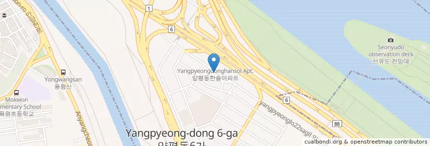 Mapa de ubicacion de 양평2동 en Güney Kore, Seul, 영등포구, 양평2동, 양평동.