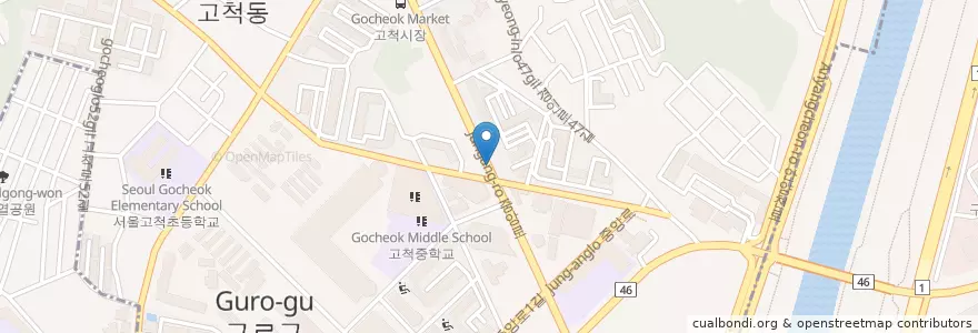 Mapa de ubicacion de 고척1동 en 大韓民国, ソウル, 九老区, 고척1동.