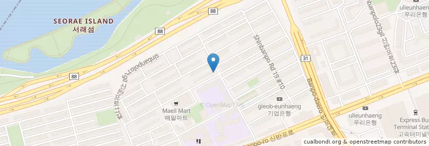 Mapa de ubicacion de 반포2동 en Korea Selatan, 서울, 서초구, 반포동, 반포2동.