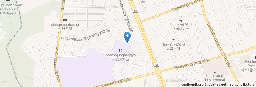 Mapa de ubicacion de 서초3동 en کره جنوبی, سئول, 서초구, 서초3동, 서초동.