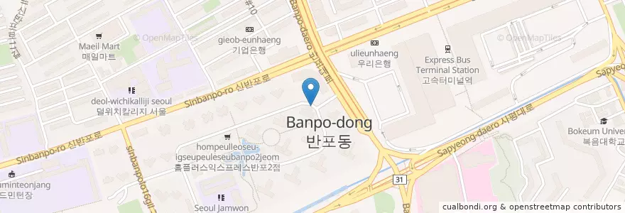 Mapa de ubicacion de 반포동 en Südkorea, Seoul, 서초구, 반포동, 반포2동.