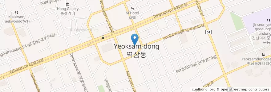 Mapa de ubicacion de 역삼동 en Corea Del Sud, Seul, 강남구, 역삼동, 역삼1동, 역삼2동.