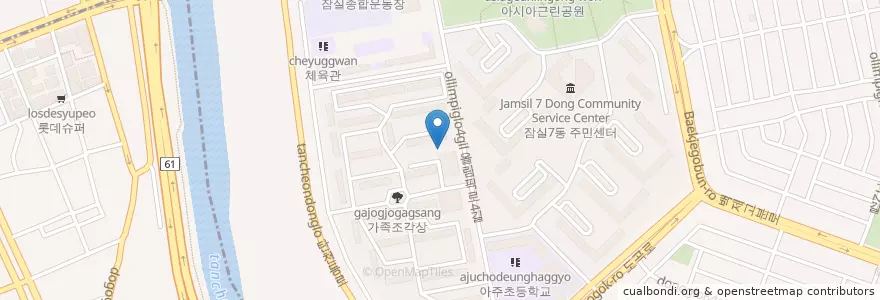 Mapa de ubicacion de 잠실7동 en Güney Kore, Seul, 강남구, 송파구, 잠실7동.