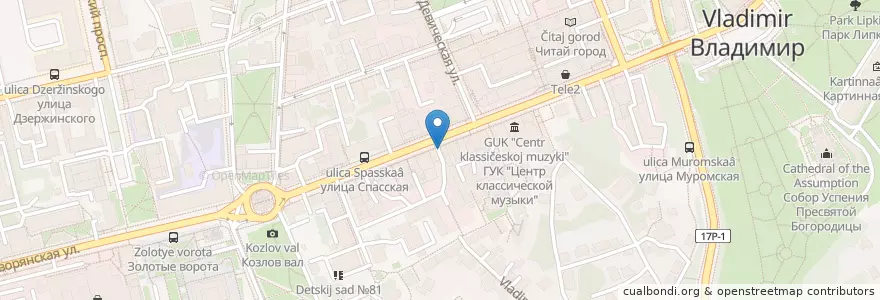 Mapa de ubicacion de Закусочная en Russland, Föderationskreis Zentralrussland, Oblast Wladimir, Городской Округ Владимир.