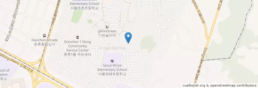 Mapa de ubicacion de 둔촌1동 en 大韓民国, ソウル, 江東区, 둔촌동, 둔촌1동.
