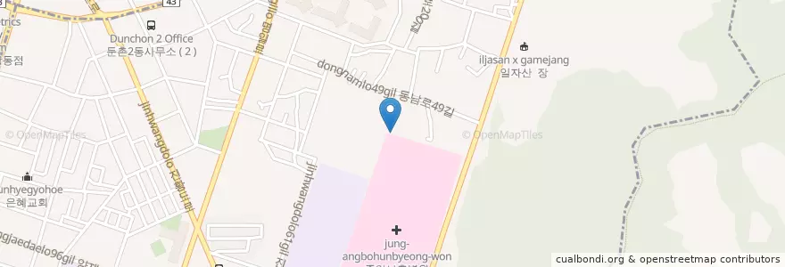 Mapa de ubicacion de 둔촌2동 en 大韓民国, ソウル, 江東区, 둔촌동, 둔촌2동.