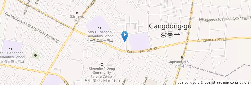 Mapa de ubicacion de 천호1동 en Corea Del Sud, Seul, 강동구, 천호동, 천호1동.