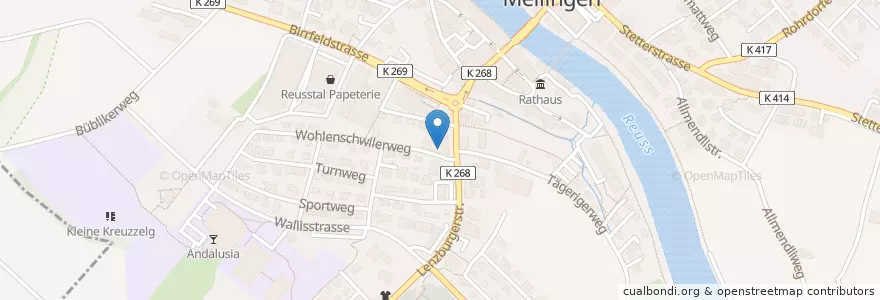Mapa de ubicacion de E. Huber en Suiza, Aargau, Bezirk Baden, Mellingen.