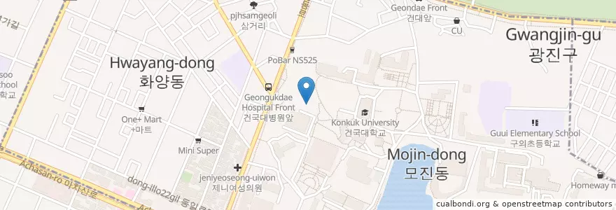 Mapa de ubicacion de 화양동 en 대한민국, 서울, 광진구, 화양동.