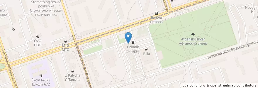 Mapa de ubicacion de Шоколадница en Rússia, Distrito Federal Central, Москва, Восточный Административный Округ, Район Перово.