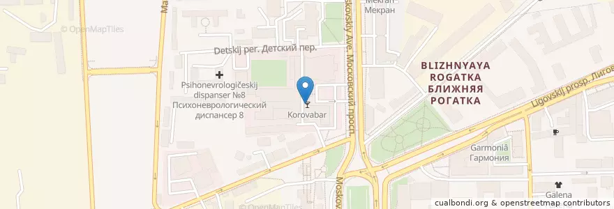 Mapa de ubicacion de Korovabar en Russie, District Fédéral Du Nord-Ouest, Oblast De Léningrad, Saint-Pétersbourg, Московский Район, Округ Московская Застава.