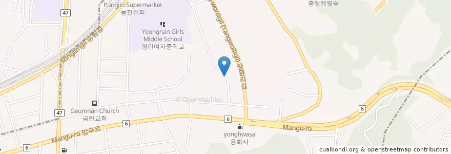 Mapa de ubicacion de 망우본동 en 대한민국, 서울, 중랑구, 망우본동.