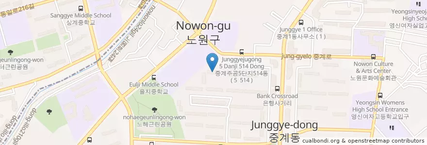 Mapa de ubicacion de 중계1동 en Korea Selatan, 서울, 노원구, 중계1동.