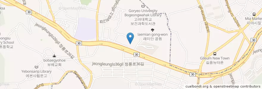 Mapa de ubicacion de 정릉1동 en Korea Selatan, 서울, 성북구, 정릉1동.