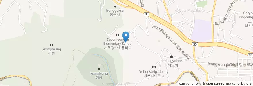 Mapa de ubicacion de 정릉2동 en 대한민국, 서울, 성북구, 정릉2동.