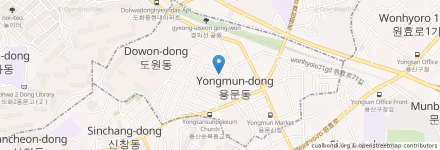 Mapa de ubicacion de 용문동 en 대한민국, 서울, 용산구, 용문동.