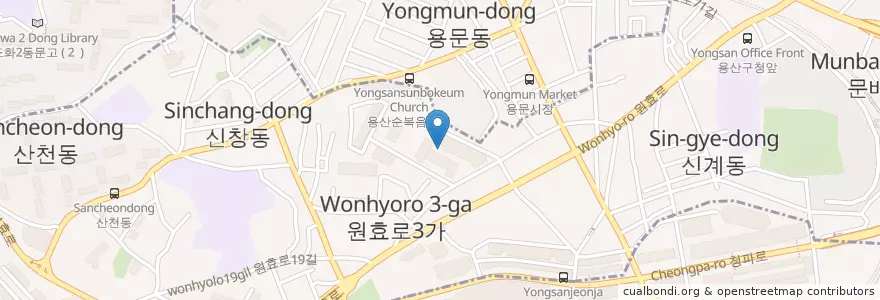 Mapa de ubicacion de 원효로1동 en 韩国/南韓, 首尔, 龍山區, 원효로1동.