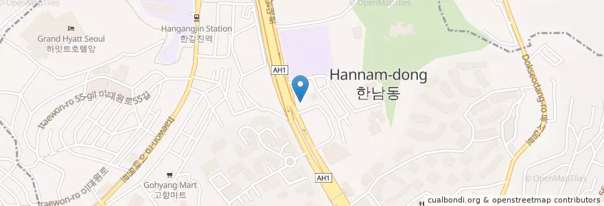 Mapa de ubicacion de 한남동 en 대한민국, 서울, 용산구, 한남동.