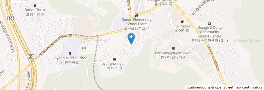 Mapa de ubicacion de 홍제1동 en Güney Kore, Seul, 서대문구, 홍제1동.