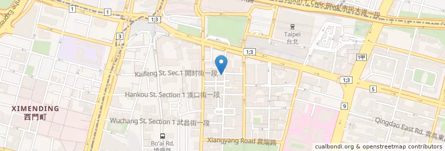 Mapa de ubicacion de 繼光香香雞 en 臺灣, 新北市, 臺北市, 中正區.