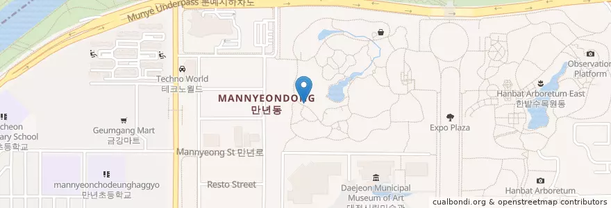 Mapa de ubicacion de 만년동 en 대한민국, 대전, 서구, 유성구, 만년동.