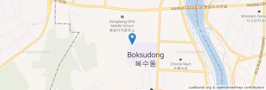 Mapa de ubicacion de 복수동 en 대한민국, 대전, 서구, 복수동.