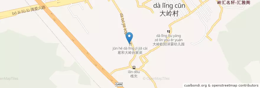 Mapa de ubicacion de 君和大岭自家菜 en China, Provincia De Cantón, 中山市, 火炬开发区街道.