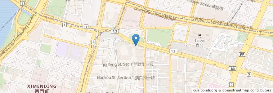Mapa de ubicacion de 雲客來山西刀削麵館 en 臺灣, 新北市, 臺北市, 中正區.