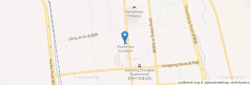 Mapa de ubicacion de Shuttle bus to airport en 中国, 雲南省, 昆明市, 官渡区, 太和街道.