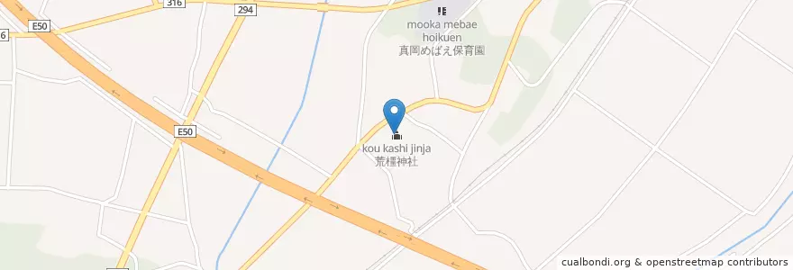 Mapa de ubicacion de 荒橿神社 en Japão, 栃木県, 真岡市.