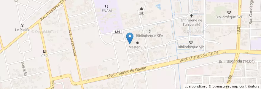 Mapa de ubicacion de Bibliothèque Universitaire Centrale en Burkina Faso, Centre, Kadiogo, Ouagadougou.