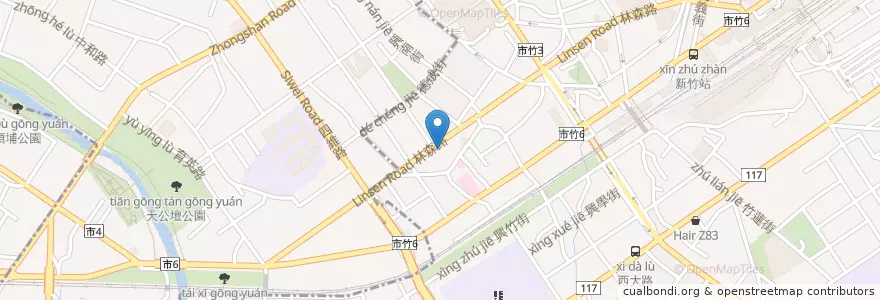 Mapa de ubicacion de 南台灣土魠魚羹火雞肉飯 en Tayvan, 臺灣省, Hsinchu.
