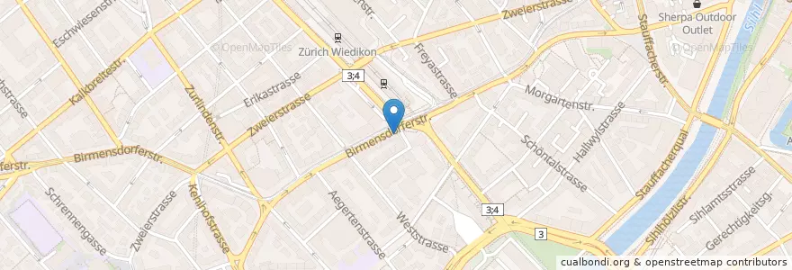 Mapa de ubicacion de Restaurant Bahnhof Wiedikon en Switzerland, Zurich, District Zurich, Zurich.